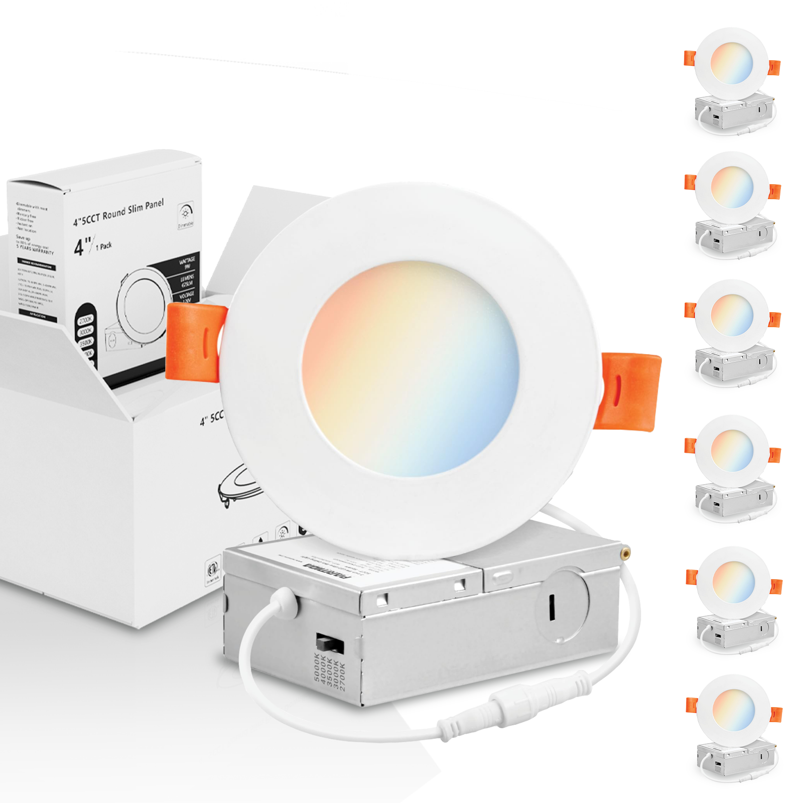 6 Inch LED Slim Panel Recessed Celing Light, 2700K-5000K Selectable, 1500LM, IC & Damp Rated ETL & FCC, White Gielight