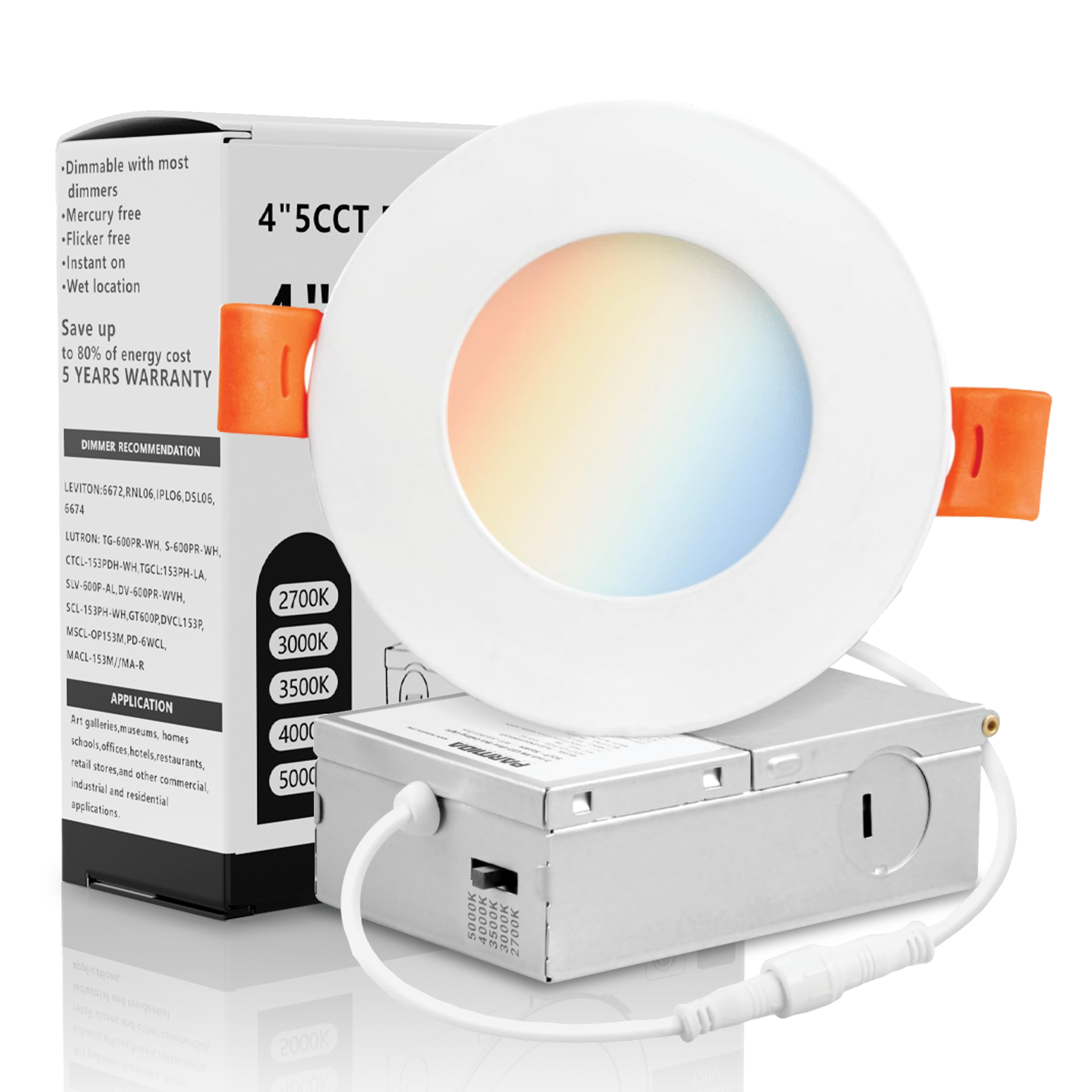 6 Inch LED Slim Panel Recessed Celing Light, 2700K-5000K Selectable,  1500LM, IC & Damp Rated ETL & FCC, White Gielight